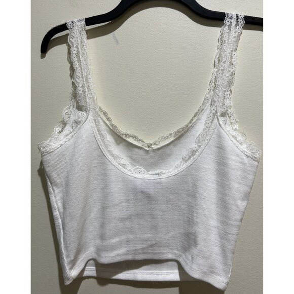 Forever 21 Crop Sleeveless Size Medium ~ White Lace Straps - Picture 4 of 6